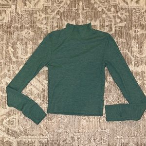 American Eagle Mock Neck Waffle Knit Cropped Long Sleeve Top